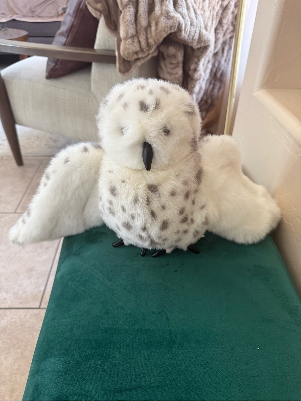 Folkmanis Plush Snowy Owl Puppet White Spotted Soft Swivel Head Creative Play